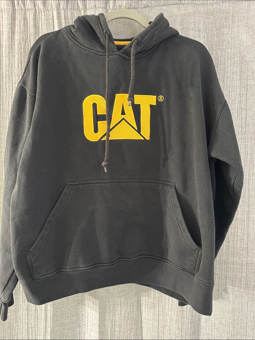 CAT Black Hoodie with Yellow Logo - Men's Pullover